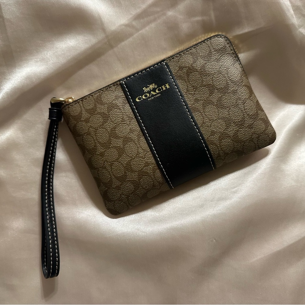 Coach Signature Brown and Black Wristlet